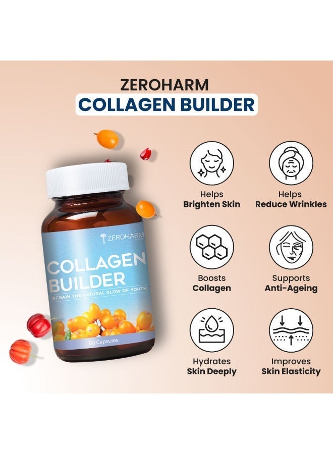 ZEROHARM Collagen Builder with Seabuckthorn, Vitamin C & Biotin - Vegan Plant-Based Collagen Support for Skin, Hair & Joints - 60 Capsules - Image 3